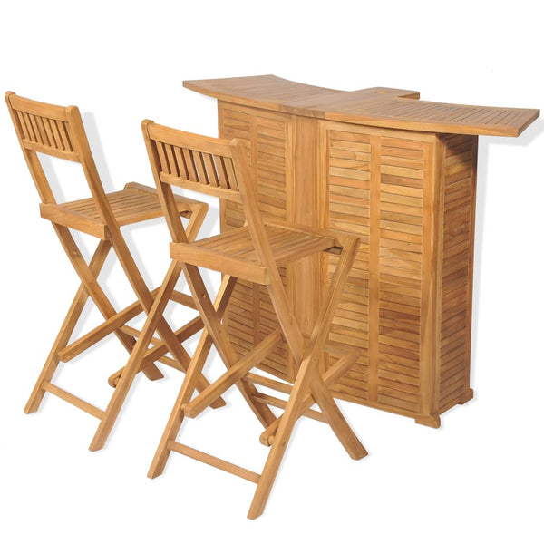 VidaXL 3 Piece Solid Teak Wood Bistro Set With Folding Chairs
