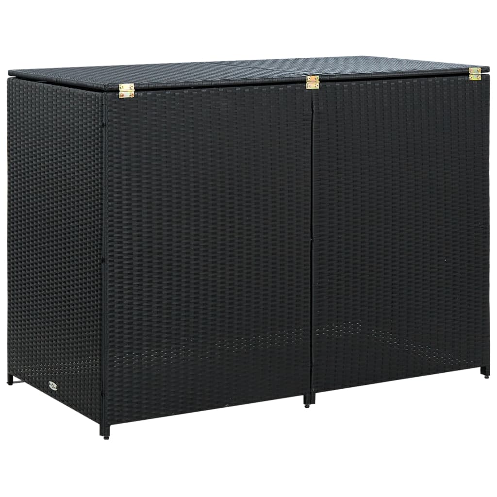 vidaXL Double Wheelie Bin Shed Poly Rattan Black 148x80x111 cm | SKU: 43887 | Barcode: 8718475592891