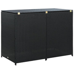 vidaXL Double Wheelie Bin Shed Poly Rattan Black 148x80x111 cm | SKU: 43887 | Barcode: 8718475592891