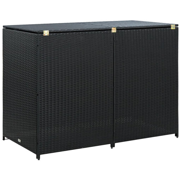 vidaXL Double Wheelie Bin Shed Poly Rattan Black 148x80x111 cm | SKU: 43887 | Barcode: 8718475592891