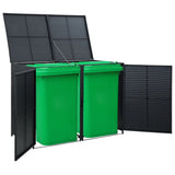 vidaXL Double Wheelie Bin Shed Poly Rattan Black 148x80x111 cm | SKU: 43887 | Barcode: 8718475592891