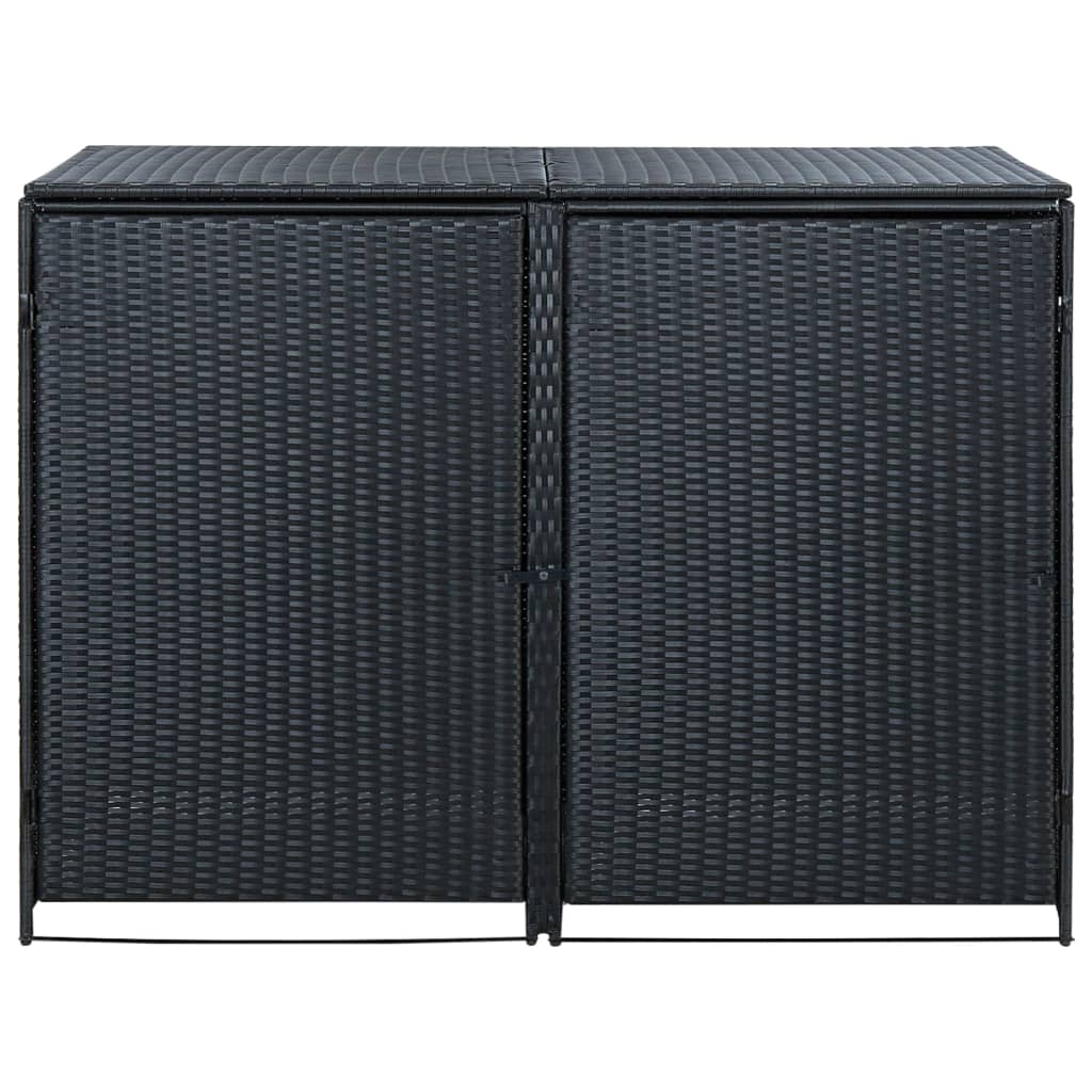 vidaXL Double Wheelie Bin Shed Poly Rattan Black 148x80x111 cm | SKU: 43887 | Barcode: 8718475592891