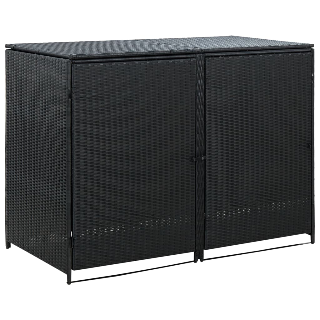 vidaXL Double Wheelie Bin Shed Poly Rattan Black 148x80x111 cm | SKU: 43887 | Barcode: 8718475592891