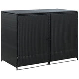 vidaXL Double Wheelie Bin Shed Poly Rattan Black 148x80x111 cm | SKU: 43887 | Barcode: 8718475592891