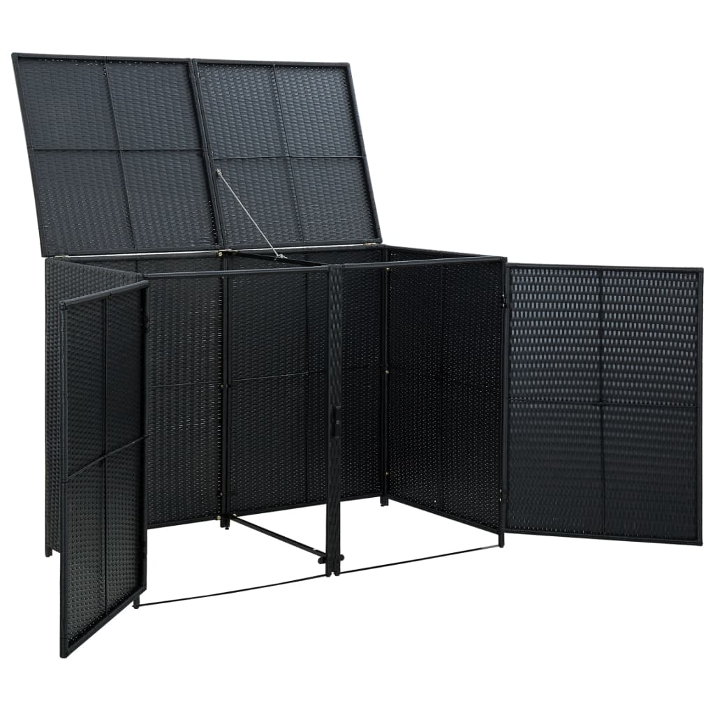 vidaXL Double Wheelie Bin Shed Poly Rattan Black 148x80x111 cm | SKU: 43887 | Barcode: 8718475592891
