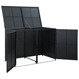 vidaXL Double Wheelie Bin Shed Poly Rattan Black 148x80x111 cm | SKU: 43887 | Barcode: 8718475592891