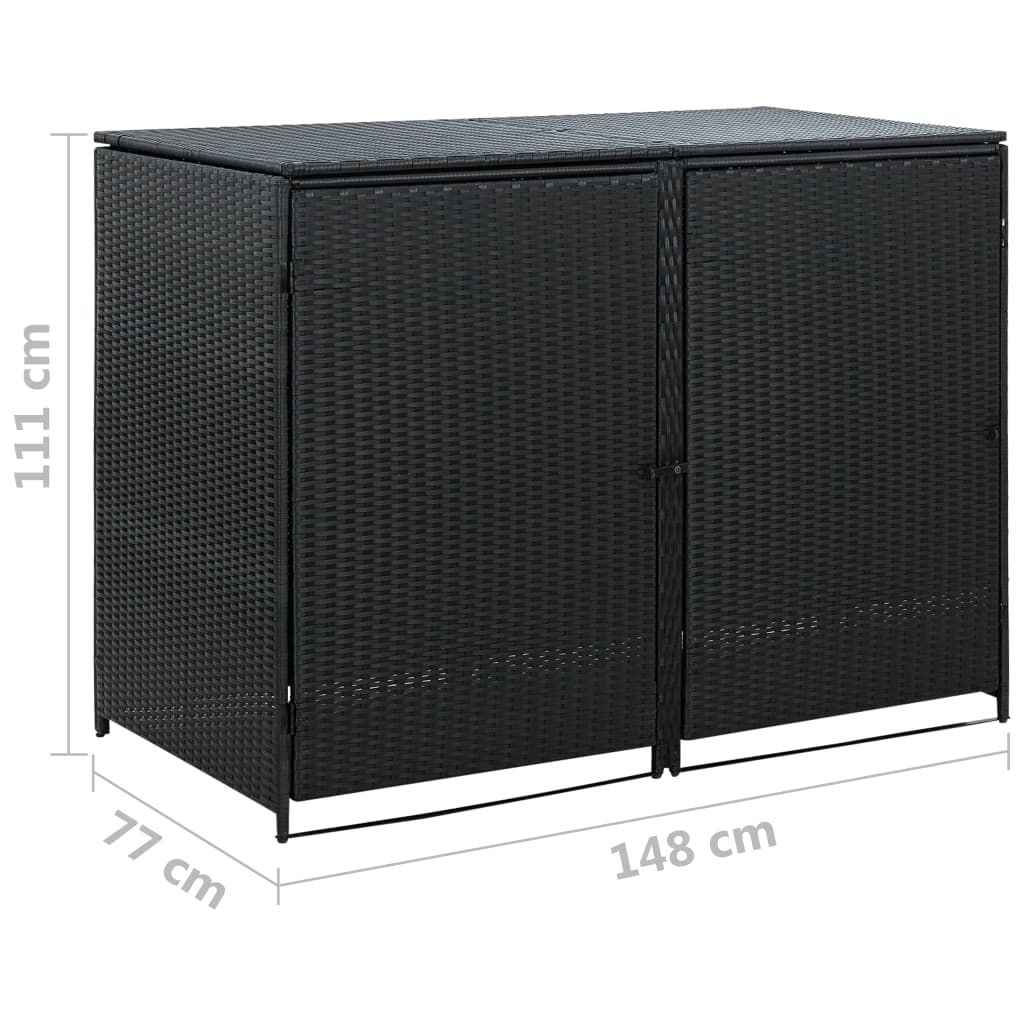 vidaXL Double Wheelie Bin Shed Poly Rattan Black 148x80x111 cm | SKU: 43887 | Barcode: 8718475592891