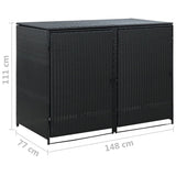 vidaXL Double Wheelie Bin Shed Poly Rattan Black 148x80x111 cm | SKU: 43887 | Barcode: 8718475592891