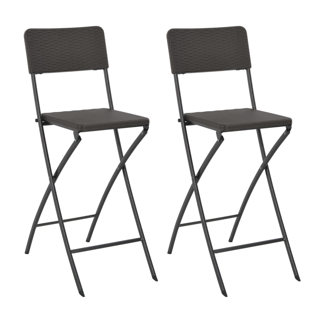vidaXL Folding Bar Chairs 2 pcs HDPE And Steel Brown Rattan Look | SKU: 44558 | Barcode: 8718475623625