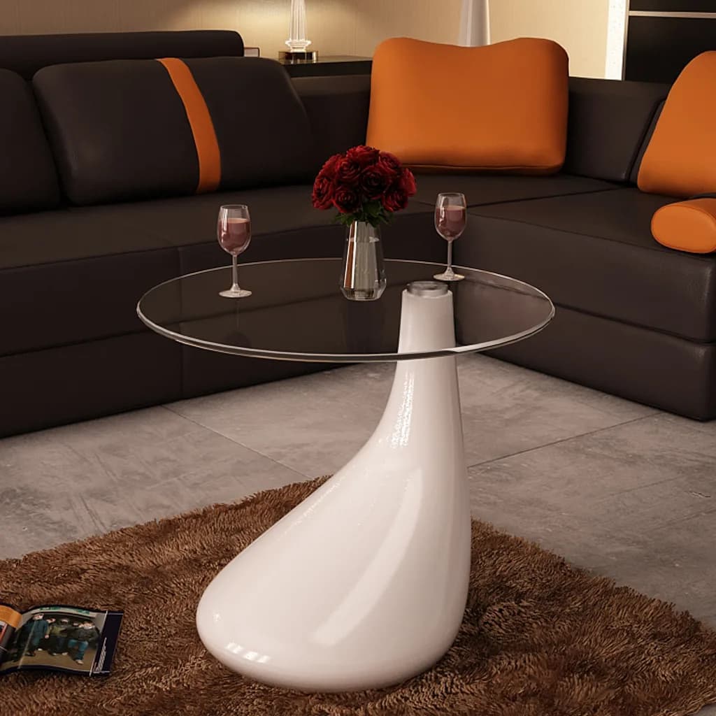 vidaXL Coffee Table With Round Glass Top High Gloss White | SKU: 240320 | Barcode: 8718475843092