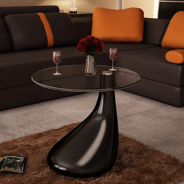 vidaXL Coffee Table With Round Glass Top High Gloss Black | SKU: 240321 | Barcode: 8718475843108