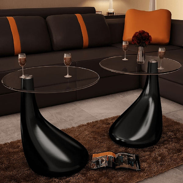 vidaXL Coffee Table 2 pcs With Round Glass Top High Gloss Black | SKU: 240323 | Barcode: 8718475843122