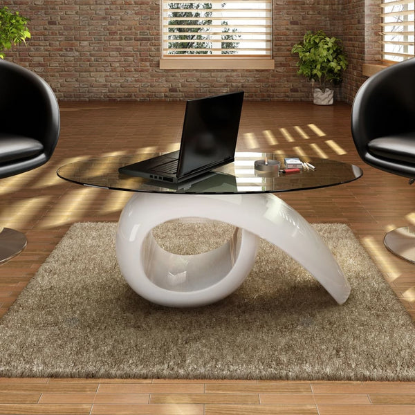 vidaXL Coffee Table With Oval Glass Top High Gloss White | SKU: 240431 | Barcode: 8718475852018