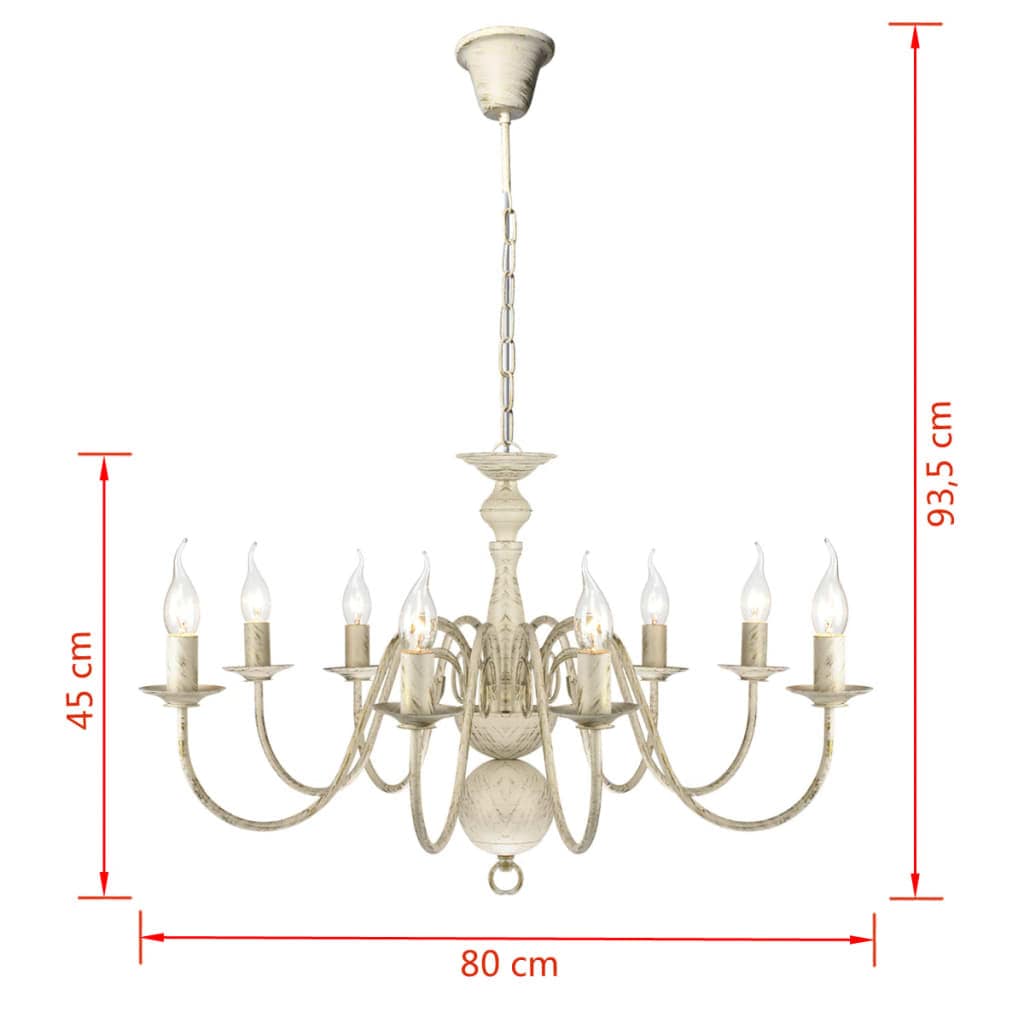 vidaXL Antique White Metal Chandelier 8 x E14 Bulbs | SKU: 241383 | Barcode: 8718475891390