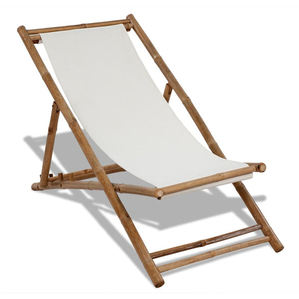 vidaXL Outdoor Deck Chair Bamboo And Canvas | SKU: 41491 | Barcode: 8718475909088