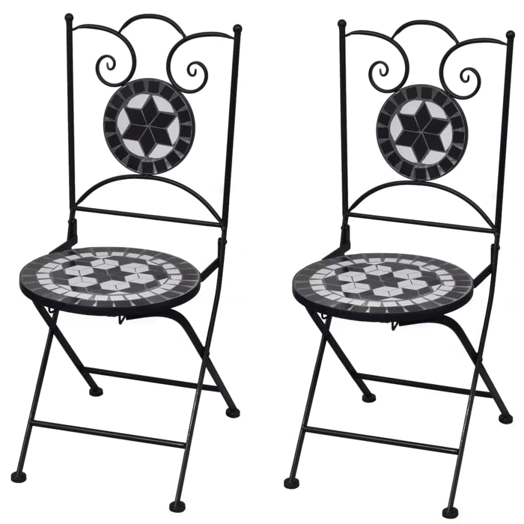 vidaXL Folding Bistro Chairs 2 pcs Ceramic Black And White | SKU: 41533 | Barcode: 8718475910930