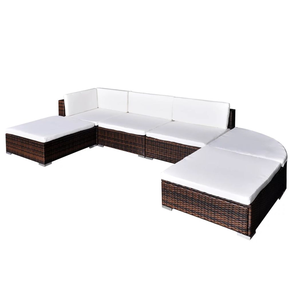 VidaXL Brown Poly Rattan 6 Piece Garden Lounge Set With Cushions | SKU: 41869 | UPC: 8718475963264