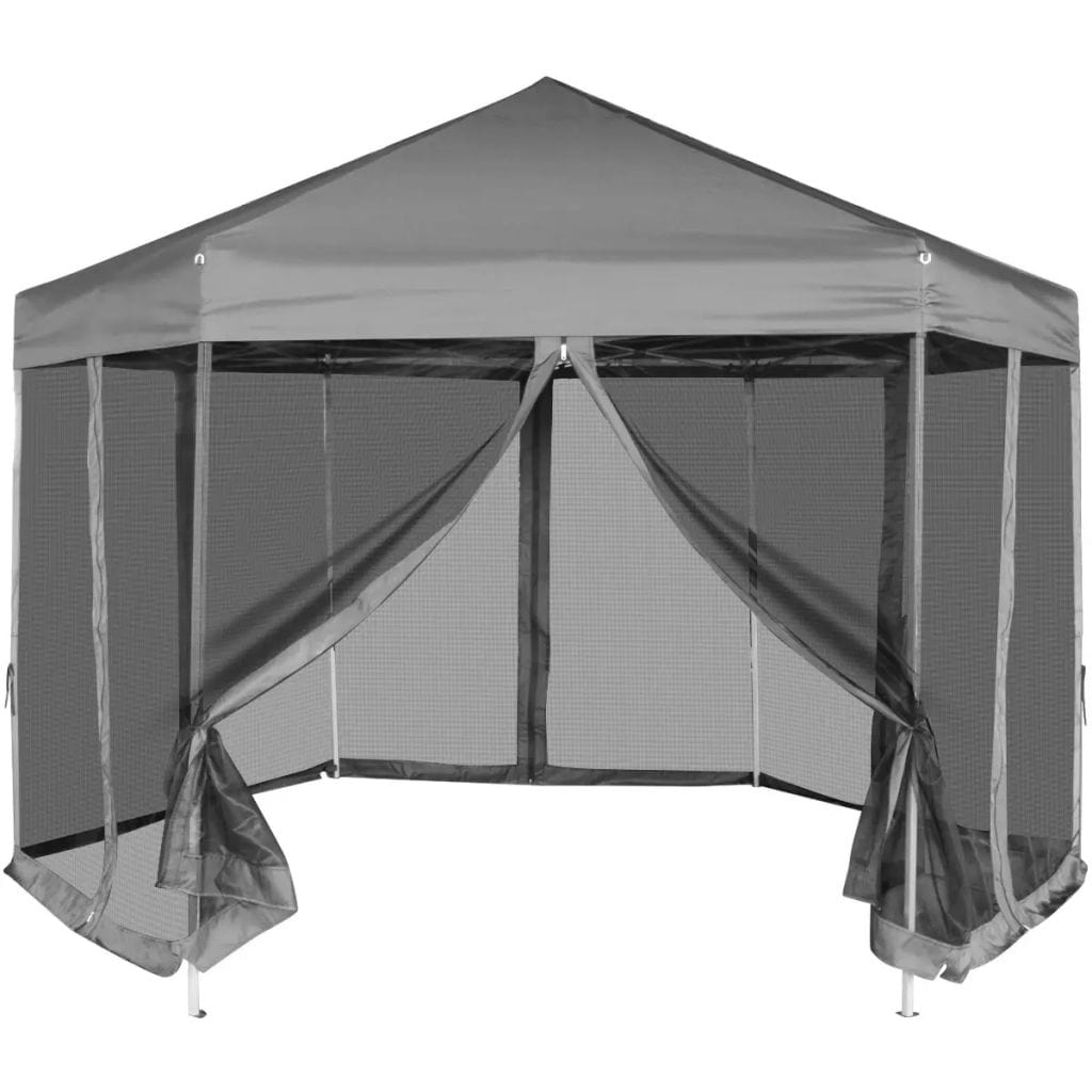 VidaXL Grey Hexagonal Pop Up Marquee With 6 Sidewalls 3.6 x 3.1m | SKU: 42111 | UPC: 8718475973676 | Weight: 17.72kg
