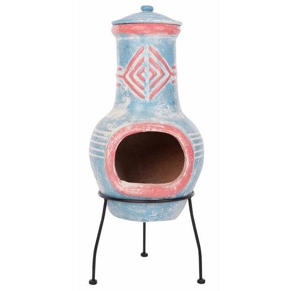 RedFire Colima Clay Chiminea / Outdoor Fireplace In Sea Blue & Red | SKU: 411832 | Barcode: 8718801854693
