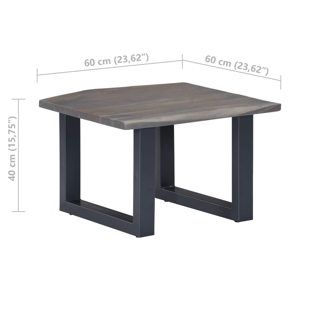 vidaXL Coffee Table With Live Edges Grey 60x60x40 cm Solid Acacia Wood | SKU: 247827 | Barcode: 8719883550091