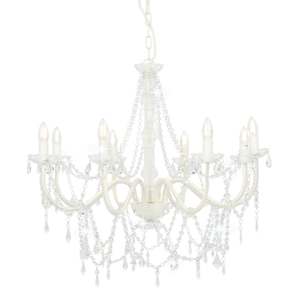 vidaXL Chandelier With Beads White 8 x E14 Bulbs | SKU: 281604 | Barcode: 8719883573274