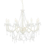 vidaXL Chandelier With Beads White 8 x E14 Bulbs | SKU: 281604 | Barcode: 8719883573274