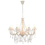 vidaXL Chandelier With Beads White 8 x E14 Bulbs | SKU: 281604 | Barcode: 8719883573274