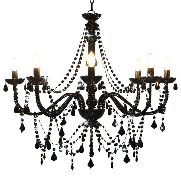 vidaXL Chandelier With Beads Black 8 x E14 Bulbs | SKU: 281605 | Barcode: 8719883573281