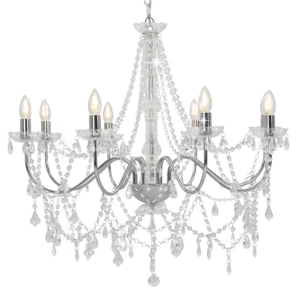 vidaXL Chandelier With Beads Silver 8 x E14 Bulbs | SKU: 281606 | Barcode: 8719883573298