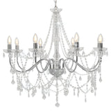 vidaXL Chandelier With Beads Silver 8 x E14 Bulbs | SKU: 281606 | Barcode: 8719883573298
