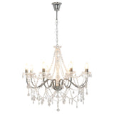 vidaXL Chandelier With Beads Silver 8 x E14 Bulbs | SKU: 281606 | Barcode: 8719883573298