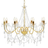 vidaXL Chandelier With Beads Golden 8 x E14 Bulbs | SKU: 281607 | Barcode: 8719883573304