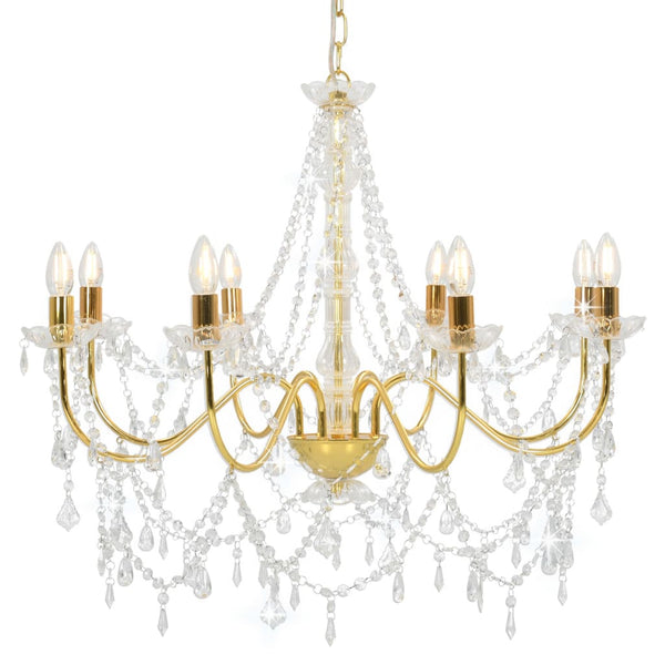 vidaXL Chandelier With Beads Golden 8 x E14 Bulbs | SKU: 281607 | Barcode: 8719883573304