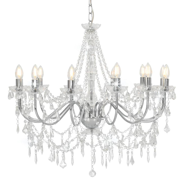 vidaXL Chandelier With Beads Silver 12 x E14 Bulbs | SKU: 281610 | Barcode: 8719883573335