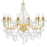 vidaXL Chandelier With Beads Golden 12 x E14 Bulbs | SKU: 281611 | Barcode: 8719883573342