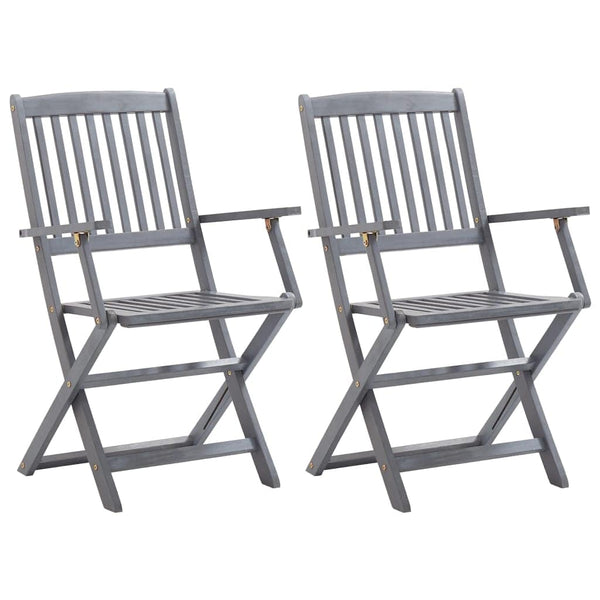 vidaXL Folding Outdoor Chairs 2 pcs Solid Acacia Wood - Grey | SKU: 46333 | Barcode: 8719883722122