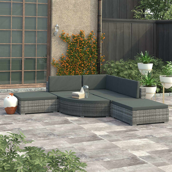 VidaXL Grey Poly Rattan 6 Piece Garden Lounge Set With Cushions | SKU: 46742 | UPC: 8719883724614