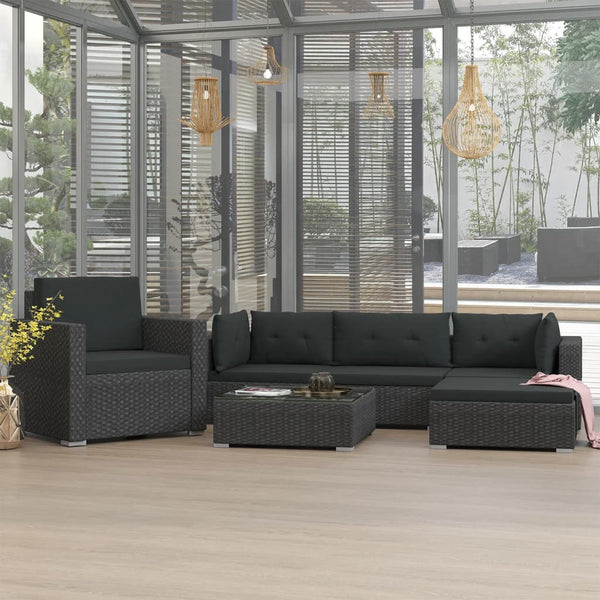 VidaXL Black Poly Rattan 6 Piece Garden Lounge Set With Cushions | SKU: 46745 | UPC: 8719883724645 | Weight: 53.25kg