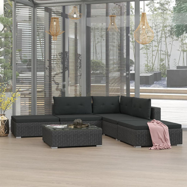 VidaXL Black Poly Rattan 6 Piece Garden Lounge Set With Cushions | SKU: 46746 | UPC: 8719883724652 | Weight: 46.1kg