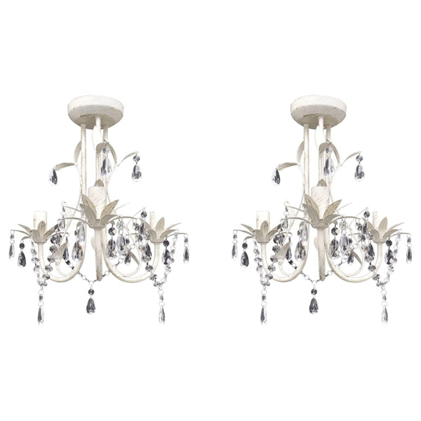 vidaXL Crystal Pendant Ceiling Lamp Chandeliers 2 pcs Elegant White | SKU: 278738 | Barcode: 8719883759630