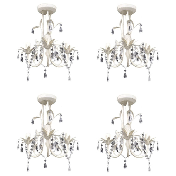 vidaXL Crystal Pendant Ceiling Lamp Chandeliers 4 pcs Elegant White | SKU: 278739 | Barcode: 8719883759647
