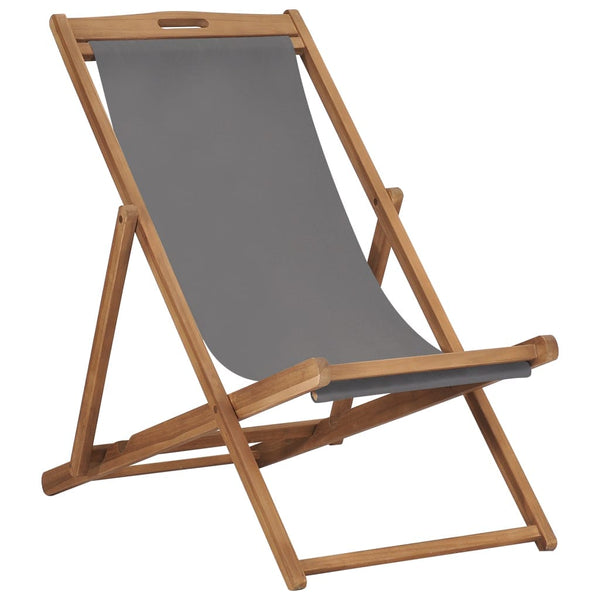 vidaXL Folding Beach Chair Solid Teak Wood Grey | SKU: 47415 | Barcode: 8719883760629