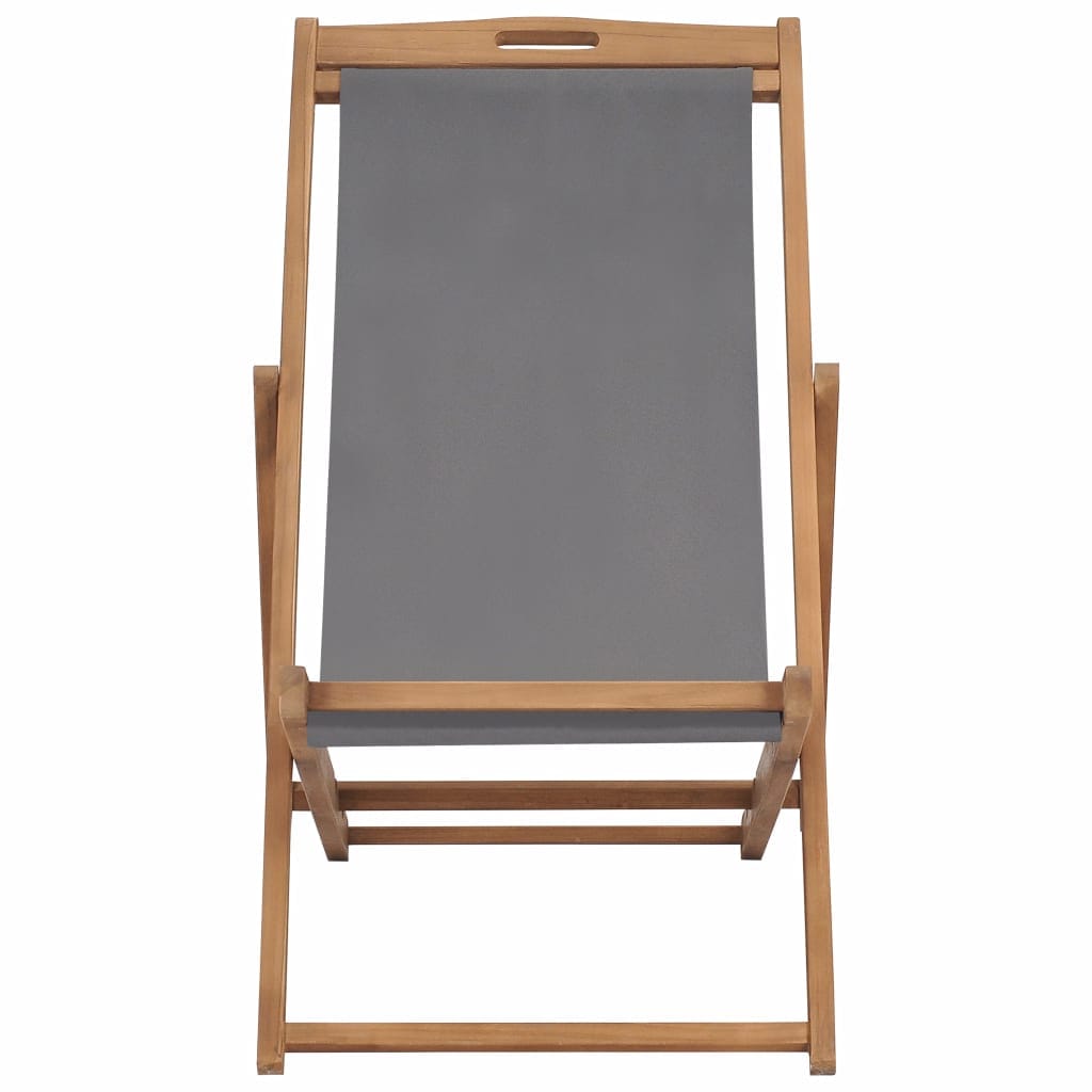 vidaXL Folding Beach Chair Solid Teak Wood Grey | SKU: 47415 | Barcode: 8719883760629