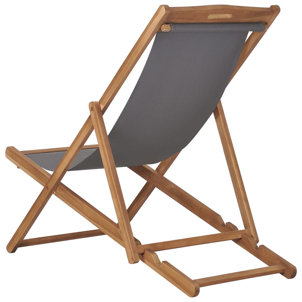 vidaXL Folding Beach Chair Solid Teak Wood Grey | SKU: 47415 | Barcode: 8719883760629