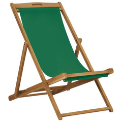vidaXL Folding Beach Chair Solid Teak Wood Green | SKU: 47416 | Barcode: 8719883760636