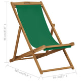 vidaXL Folding Beach Chair Solid Teak Wood Green | SKU: 47416 | Barcode: 8719883760636
