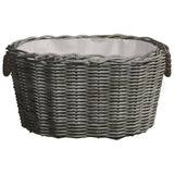 Front View Of VidaXL Grey Willow Firewood Basket With Carrying Handles | SKU: 286985 | UPC: 8719883765327