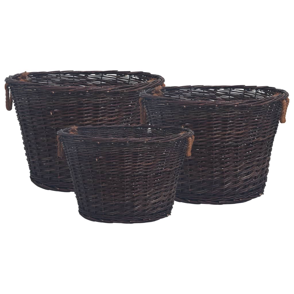 VidaXL Dark Brown Willow 3 Piece Stackable Firewood Basket Set | SKU: 286986 | UPC: 8719883765334