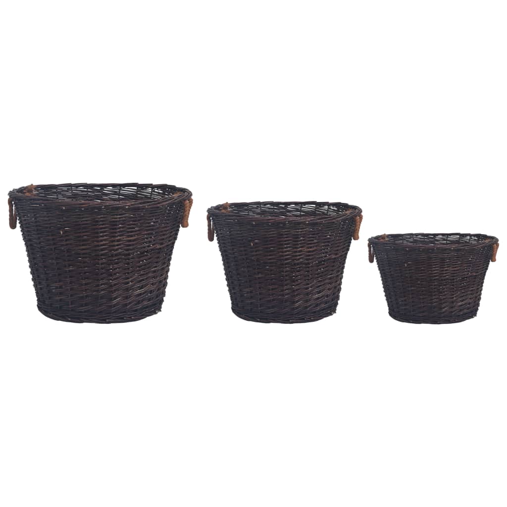 VidaXL Dark Brown Willow 3 Piece Stackable Firewood Basket Set | SKU: 286986 | UPC: 8719883765334