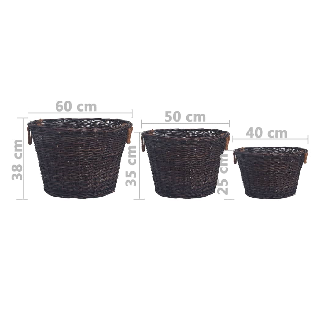 Dimensions Of VidaXL Dark Brown Willow 3 Piece Stackable Firewood Basket Set | SKU: 286986 | UPC: 8719883765334